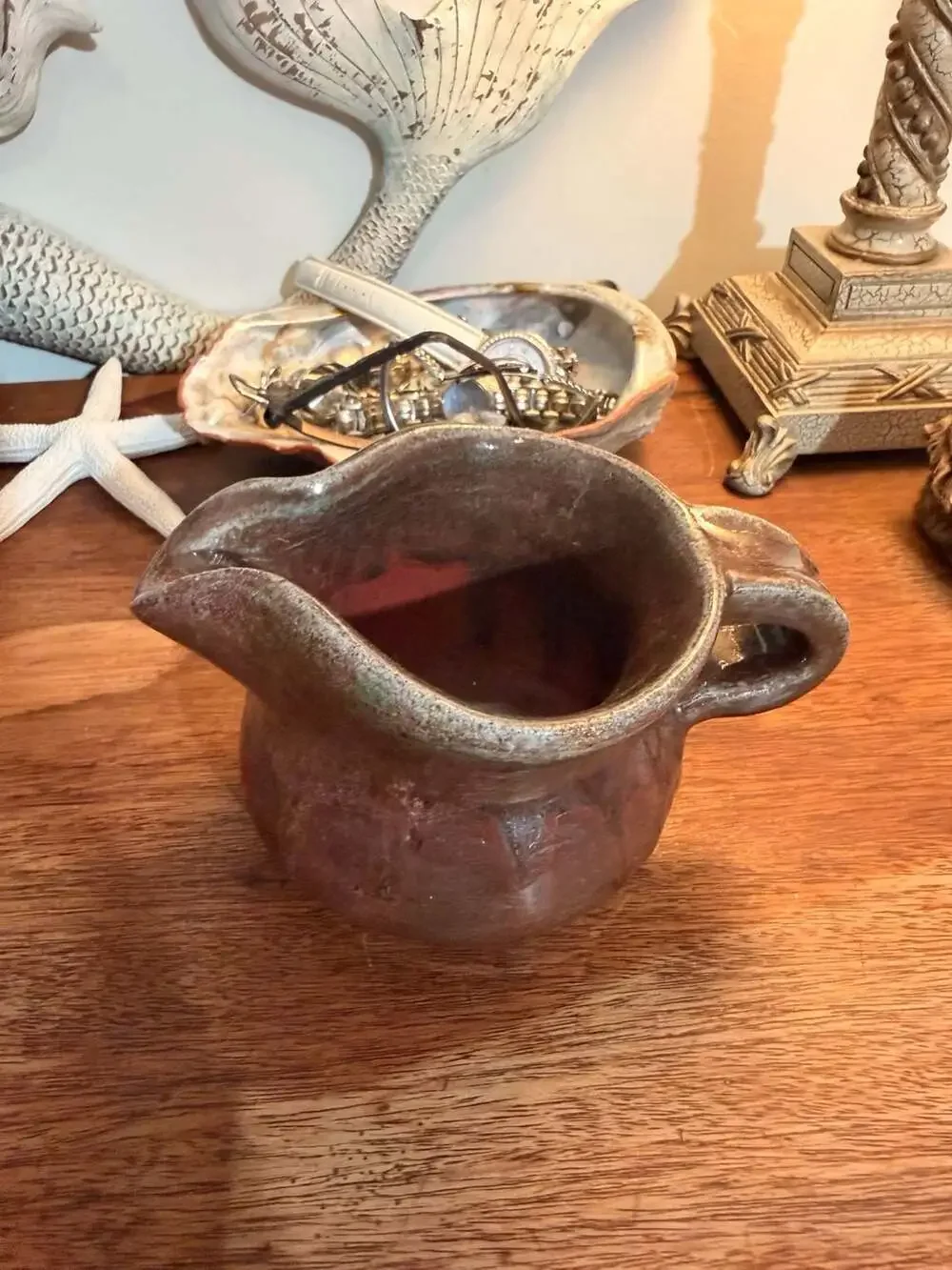 Vintage Handmade Studio Pottery Brown Glazed Pitcher Creamer Wabi Sabi